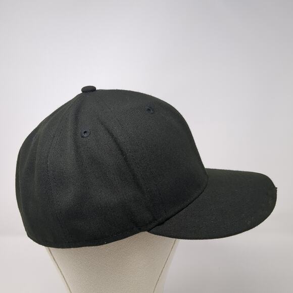 Crowns By Lids Fitted Baseball Cap Black 7 1/2 Vented Holes 6 Panel Blank Poly - Picture 5 of 9